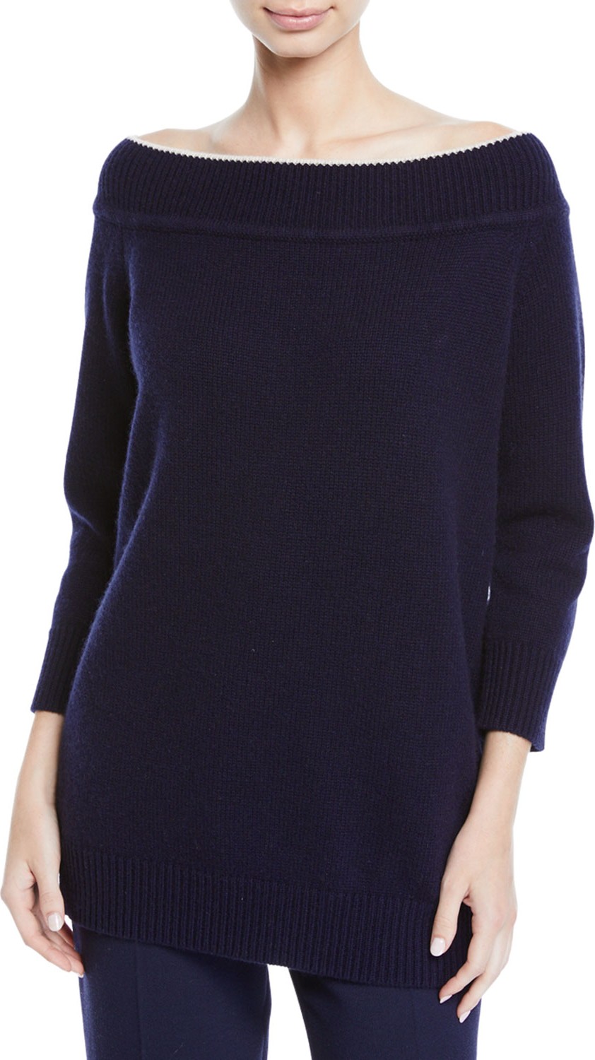 Lela Rose Off-the-Shoulder Wool-Cashmere Sweater