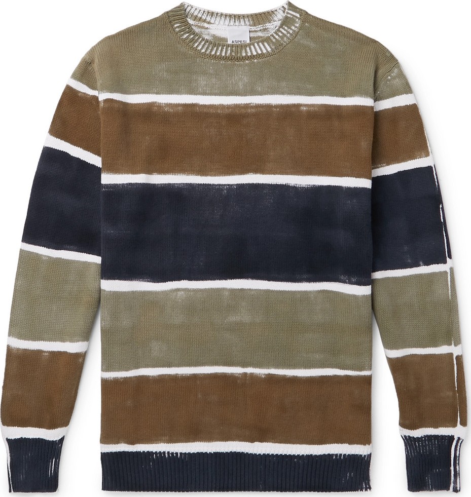 Aspesi Slim-Fit Hand-Painted Striped Cotton Sweater