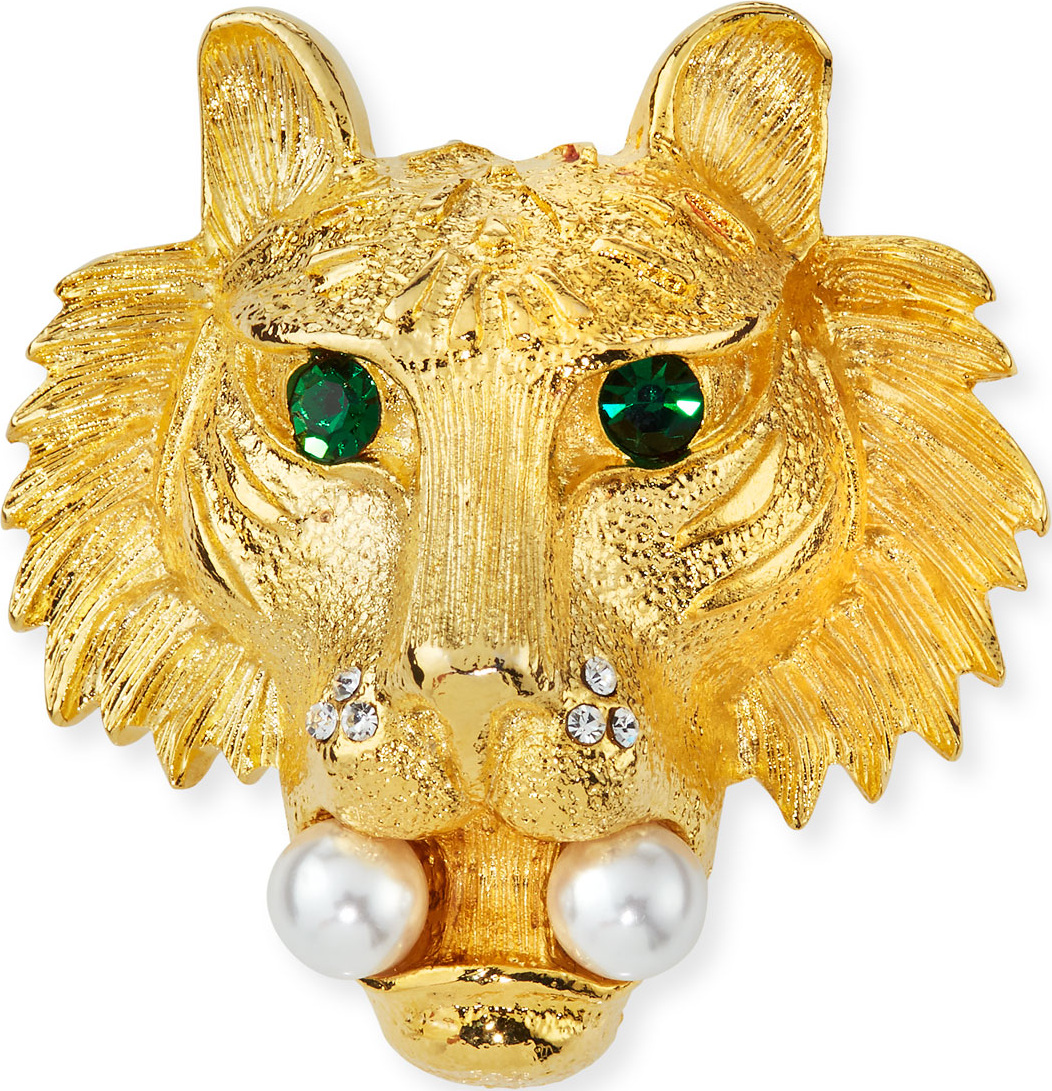 Kenneth Jay Lane Crystal Lion Head Pin