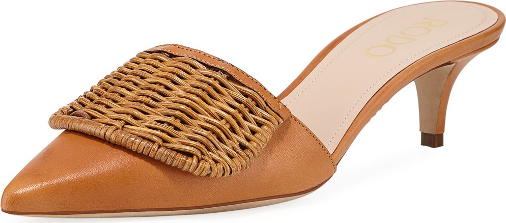 RODO Wicker Flap Kitten Heel Mules