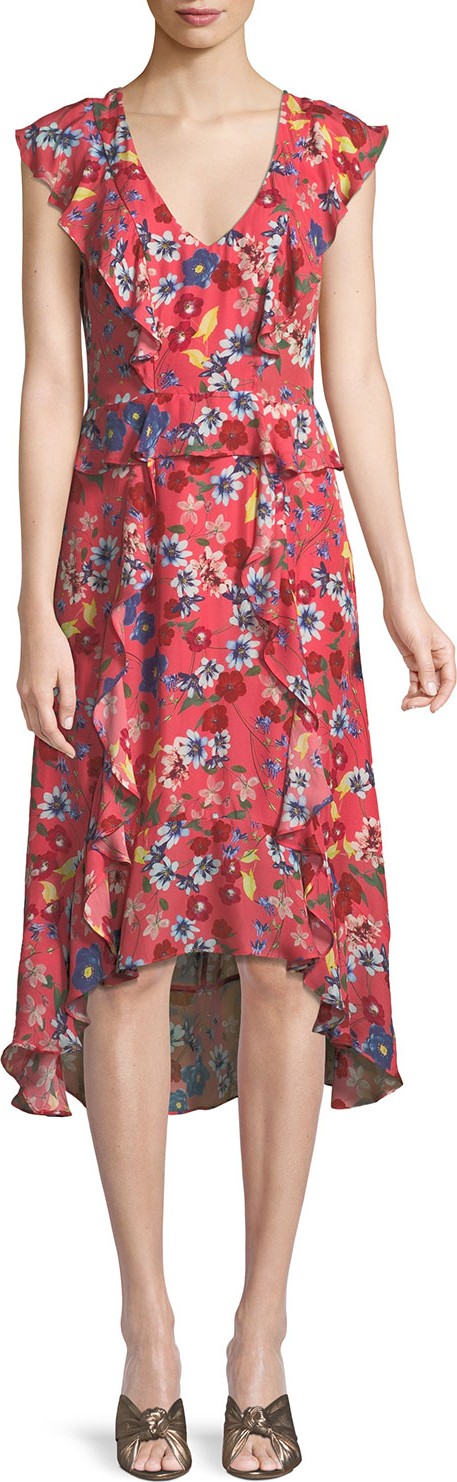 Parker Annabel Floral Ruffle Silk Midi Dress