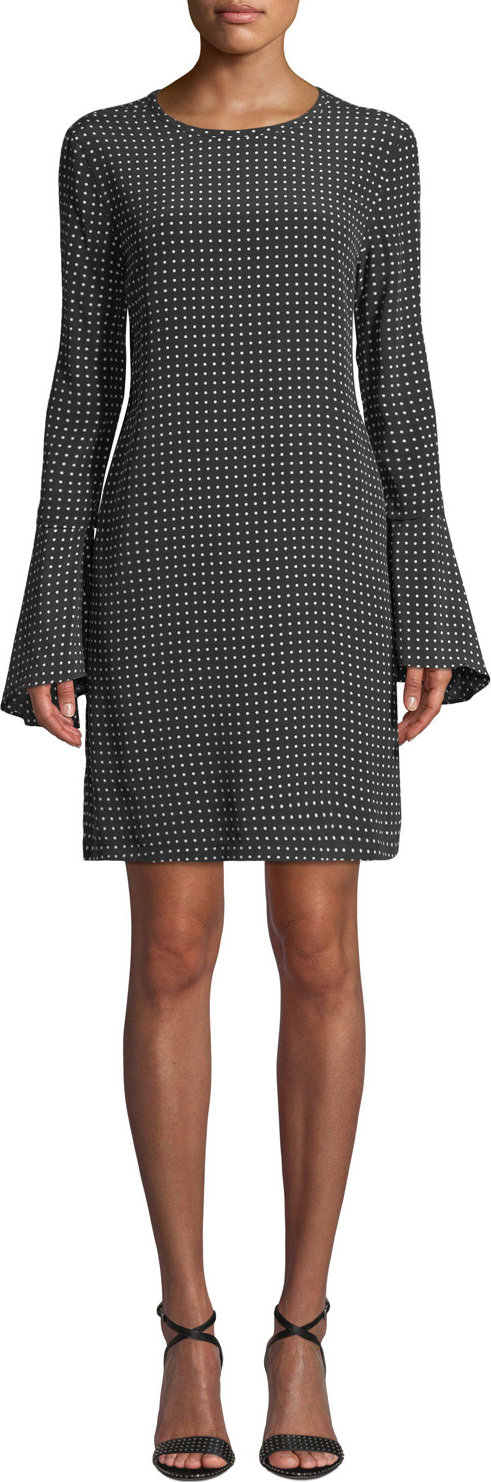 Equipment Mari Dot-Print Silk Flared-Sleeve Short Dress