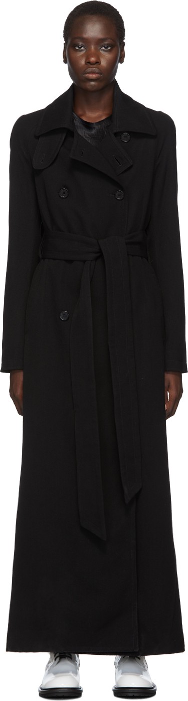 Ann Demeulemeester Black Long Gabardine Coat