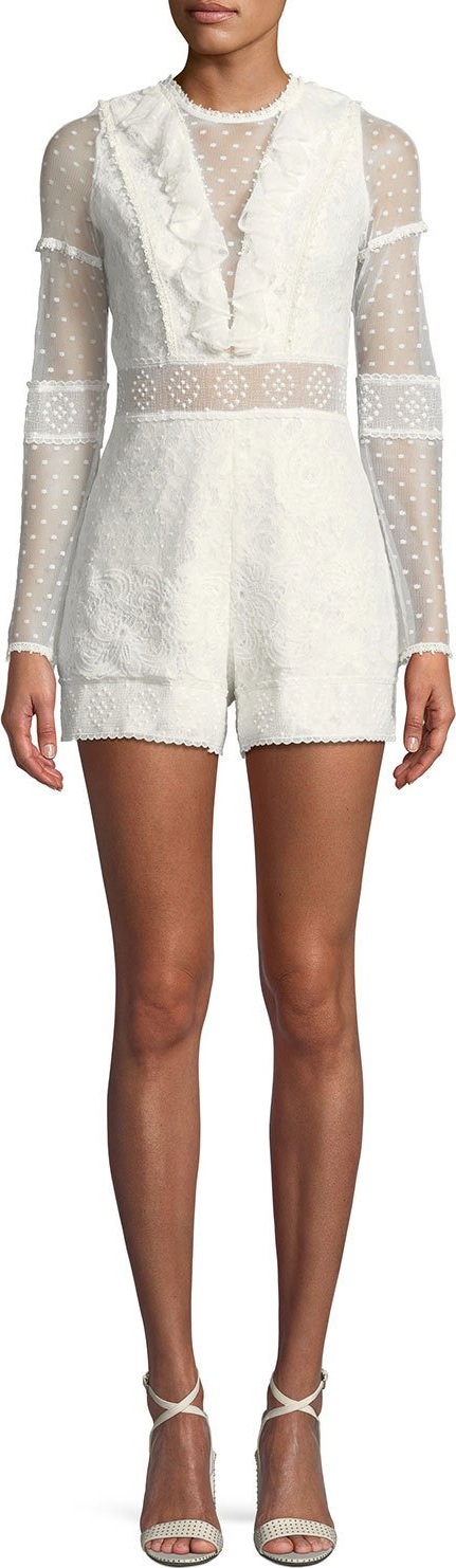 Alexis Luisa Long-Sleeve Ruffle Lace Romper