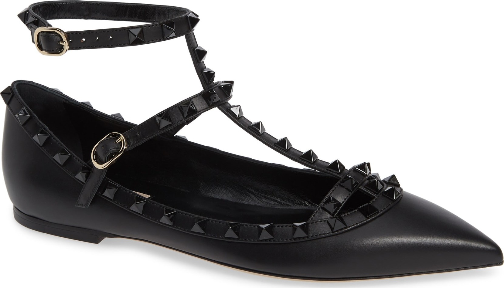 Valentino Rockstud Double Ankle Strap Pointy Toe Flat