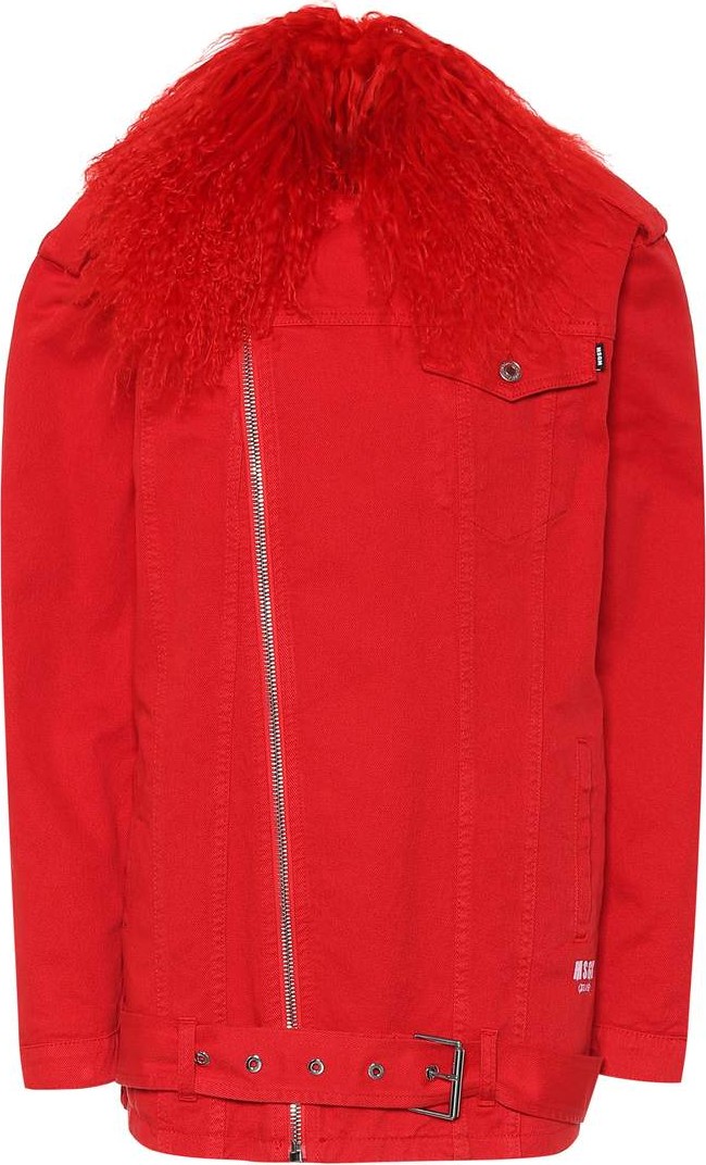 MSGM Fur-trimmed denim jacket
