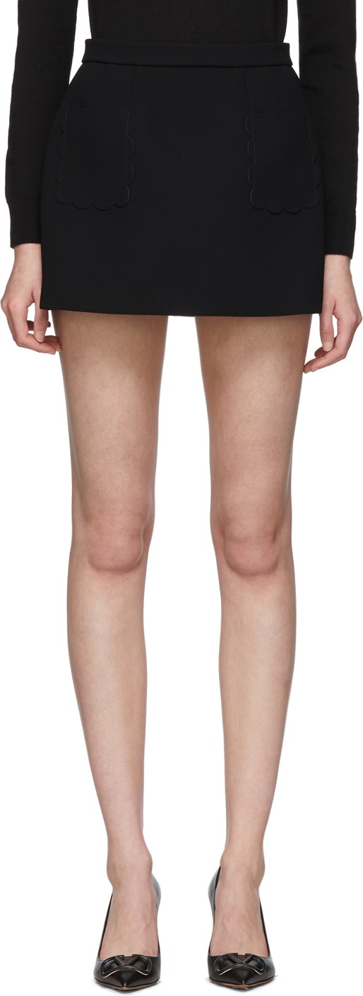 RED Valentino Black Scallop Miniskirt