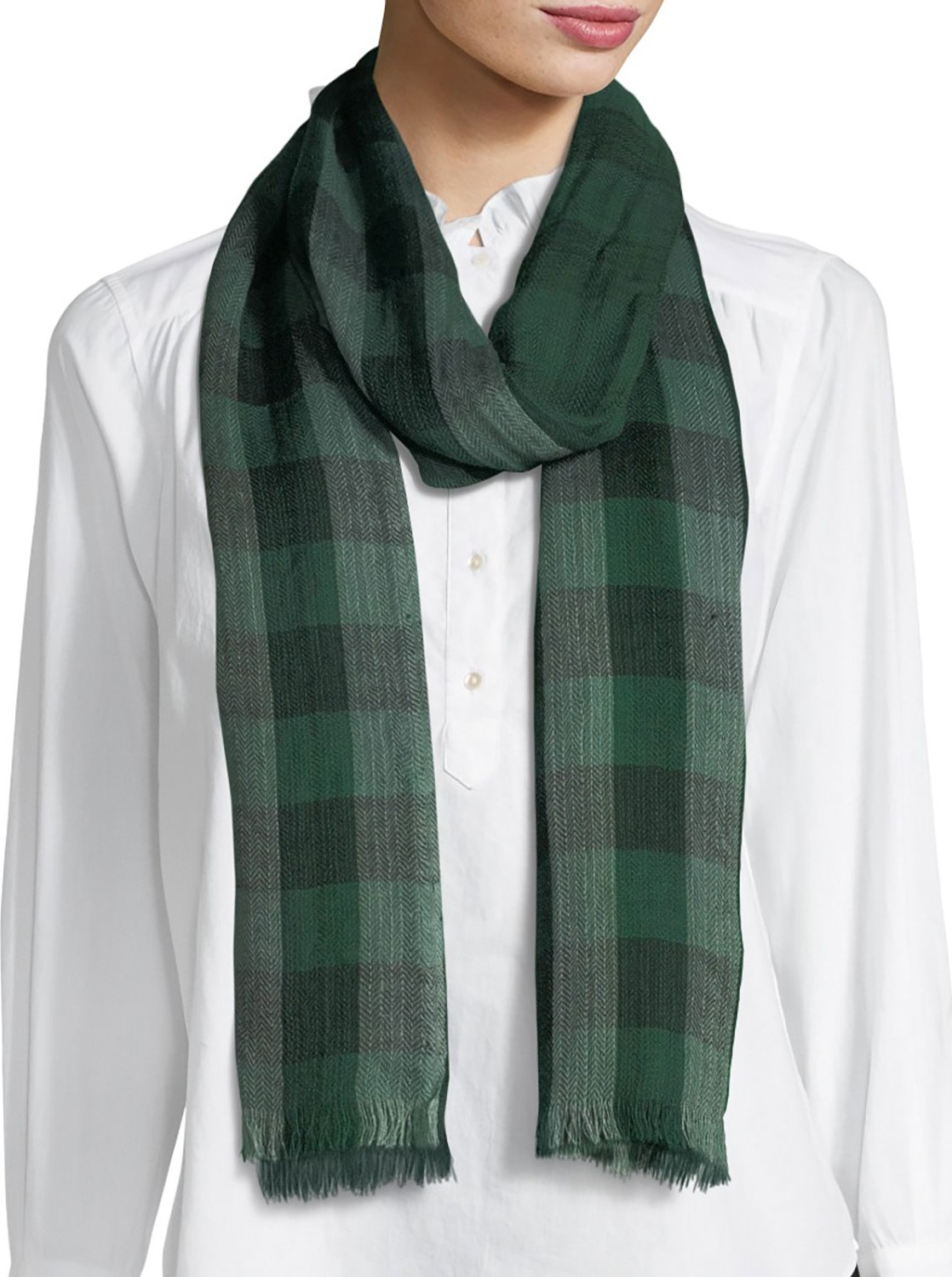 Eileen Fisher Hand-Loomed Fading Ikat Check Wool Scarf