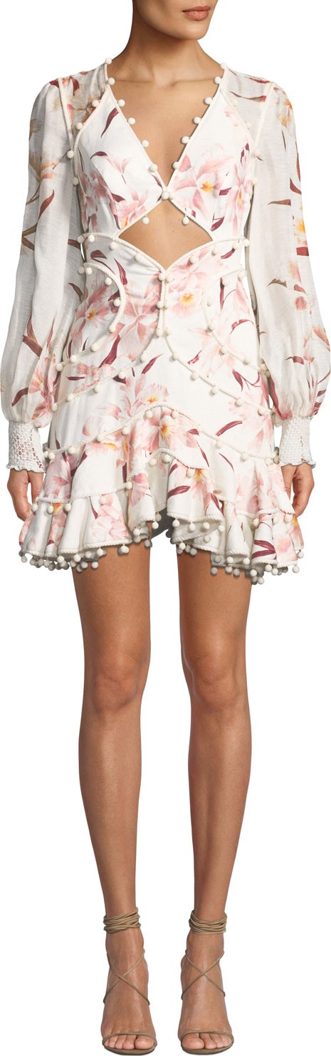 Zimmermann Corsage Floral-Print Cutout-Front  Corsage Bauble Mini Dress
