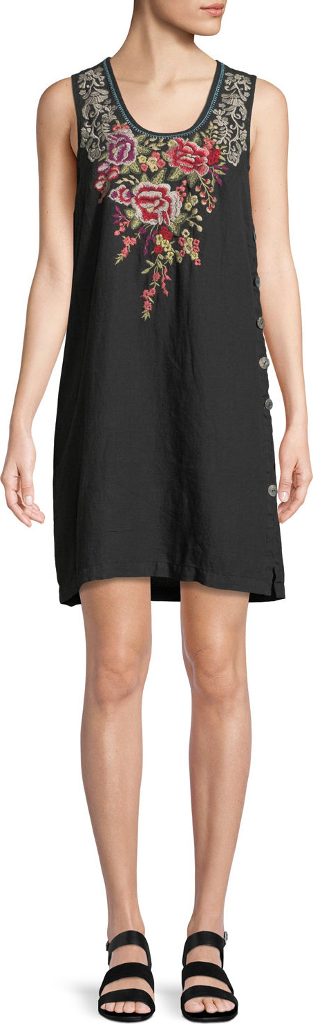 Johnny Was Adeline Sleeveless Side-Button Linen Tunic Dress
