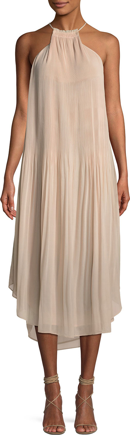 Ramy Brook Catalina Pleated Georgette  Halter Midi Dress