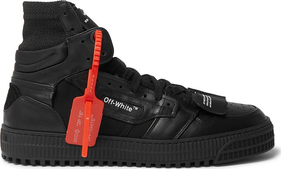 Off White Off-Court Full-Grain Leather and Canvas High-Top Sneakers