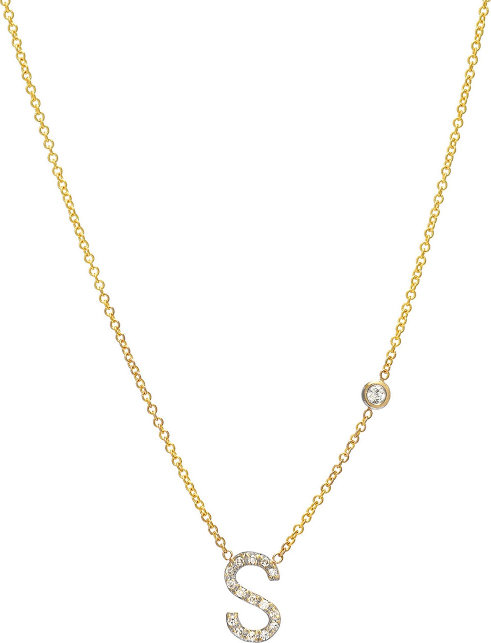 ZOE LEV Personalized Diamond Initial & Bezel Necklace in 14K Yellow Gold