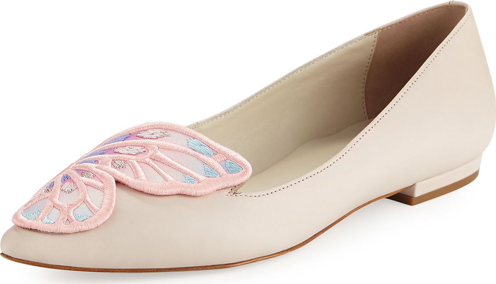 Sophia Webster Bibi Butterfly Embroidered Flat, Nude