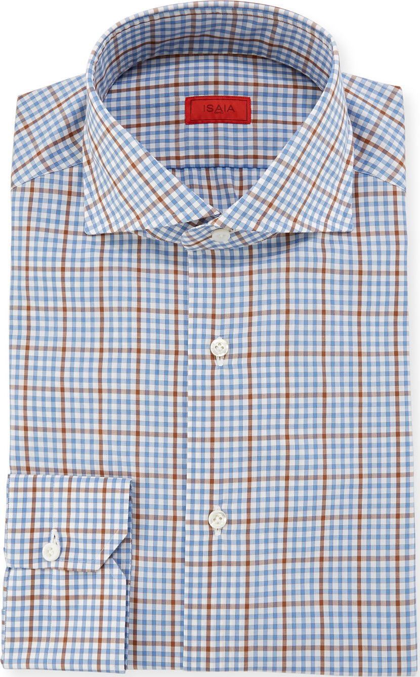 Isaia Grid-Check Woven Dress Shirt