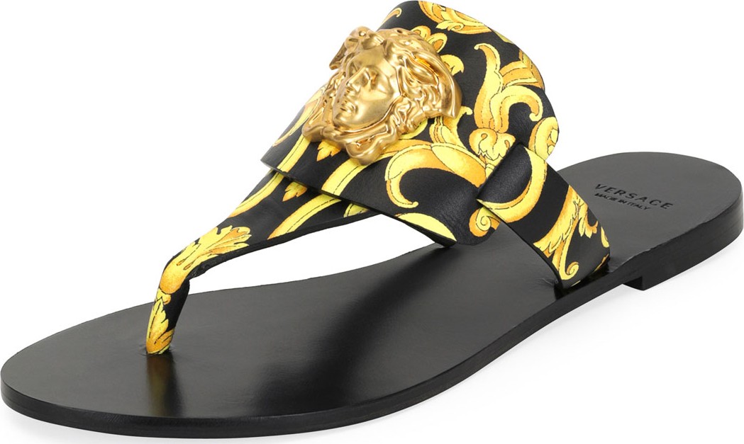 Versace Hibiscus Flat Thong Slide Sandals