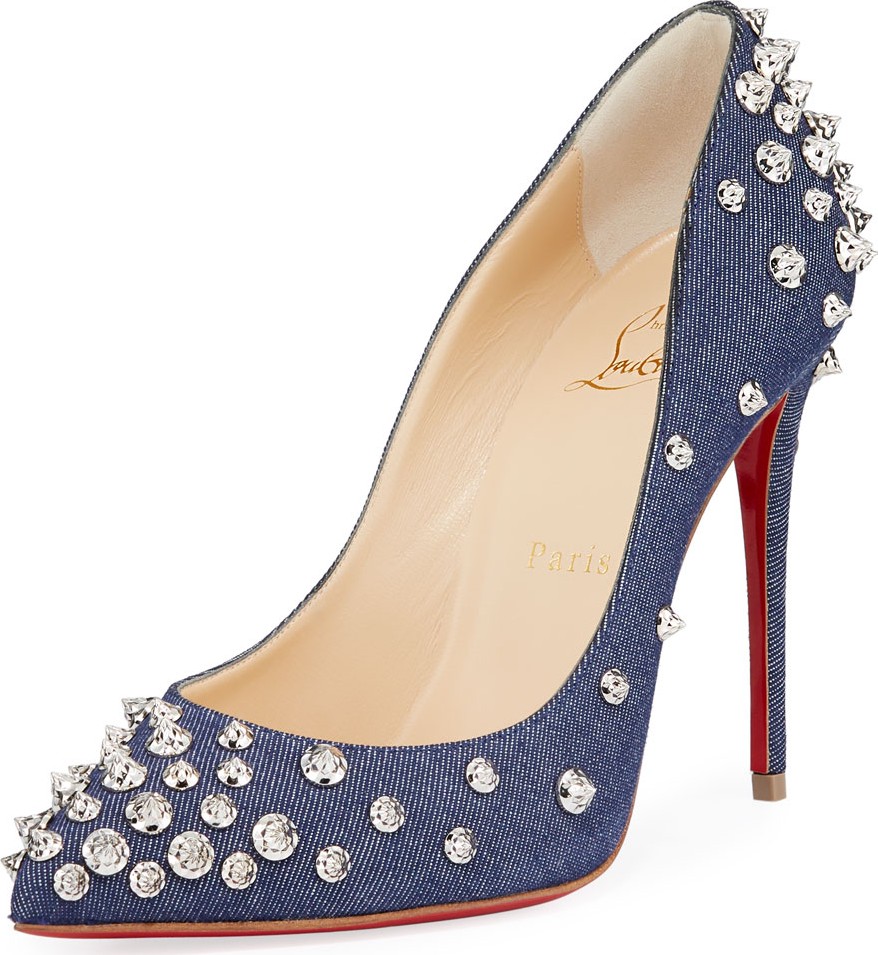 Christian Louboutin Aimantaclou Studded Denim Red Sole Pumps