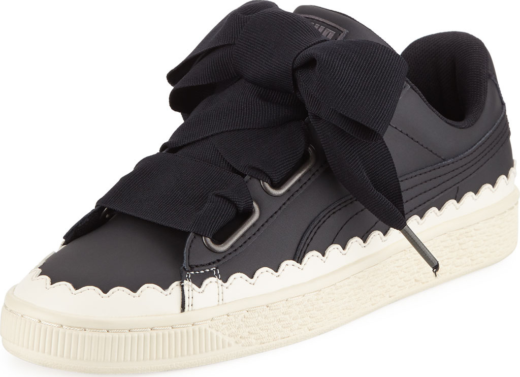 PUMA Basket Heart Scallop Ribbon-Lace Leather Low-Top Sneakers