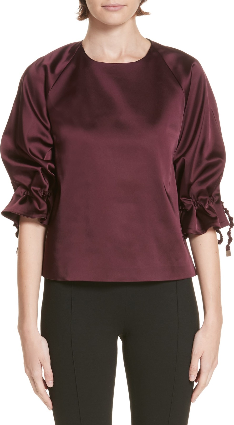 Rosetta Getty Ruched Sleeve Stretch Duchess Satin Top