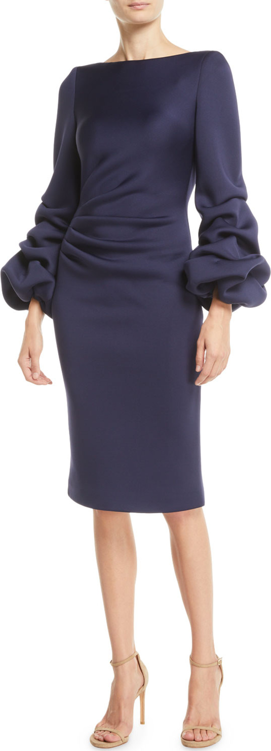 Jovani Shirred Balloon-Sleeve Dress