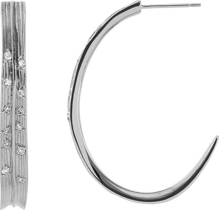 Michael Aram Palm Silver Hoop Earrings w/ Diamonds