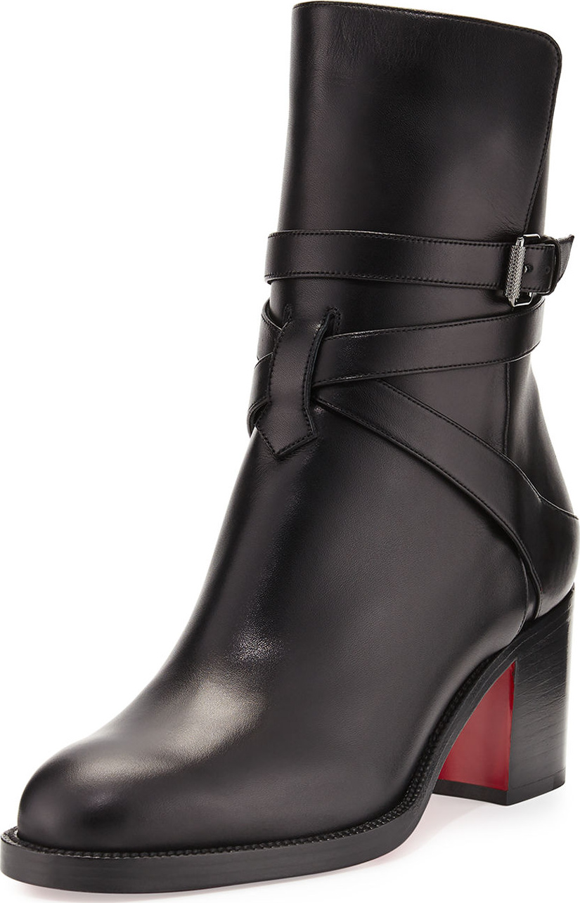 Christian Louboutin Karistrap Leather 70mm Red Sole Ankle Boot