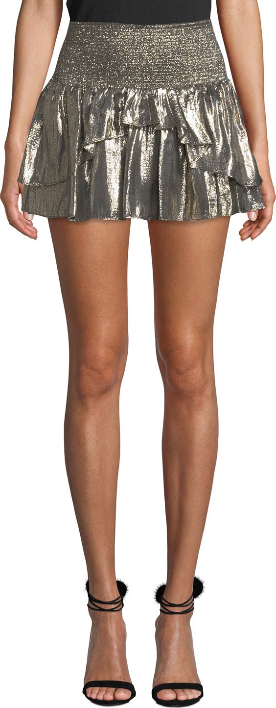Ramy Brook Eva Smocked Metallic Ruffle Mini Skirt