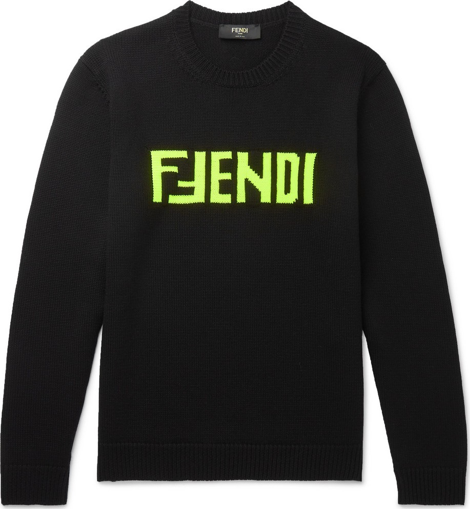 Fendi Slim-Fit Logo-Intarsia Wool Sweater