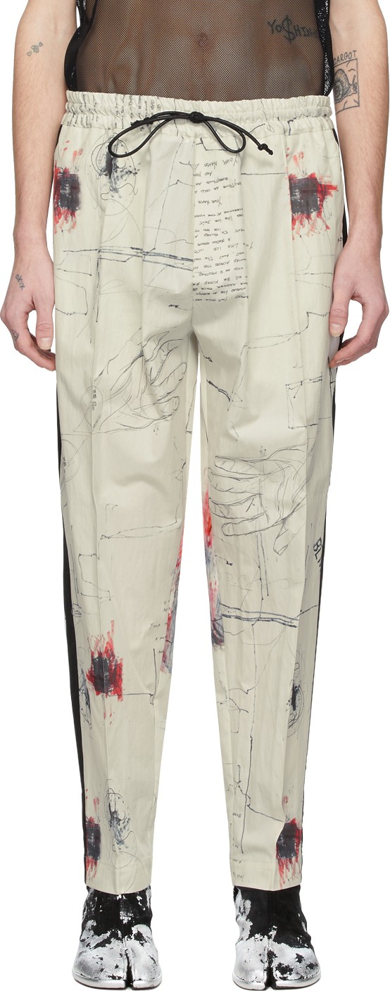 Isabel Benenato Off-White Printed Tux Trousers
