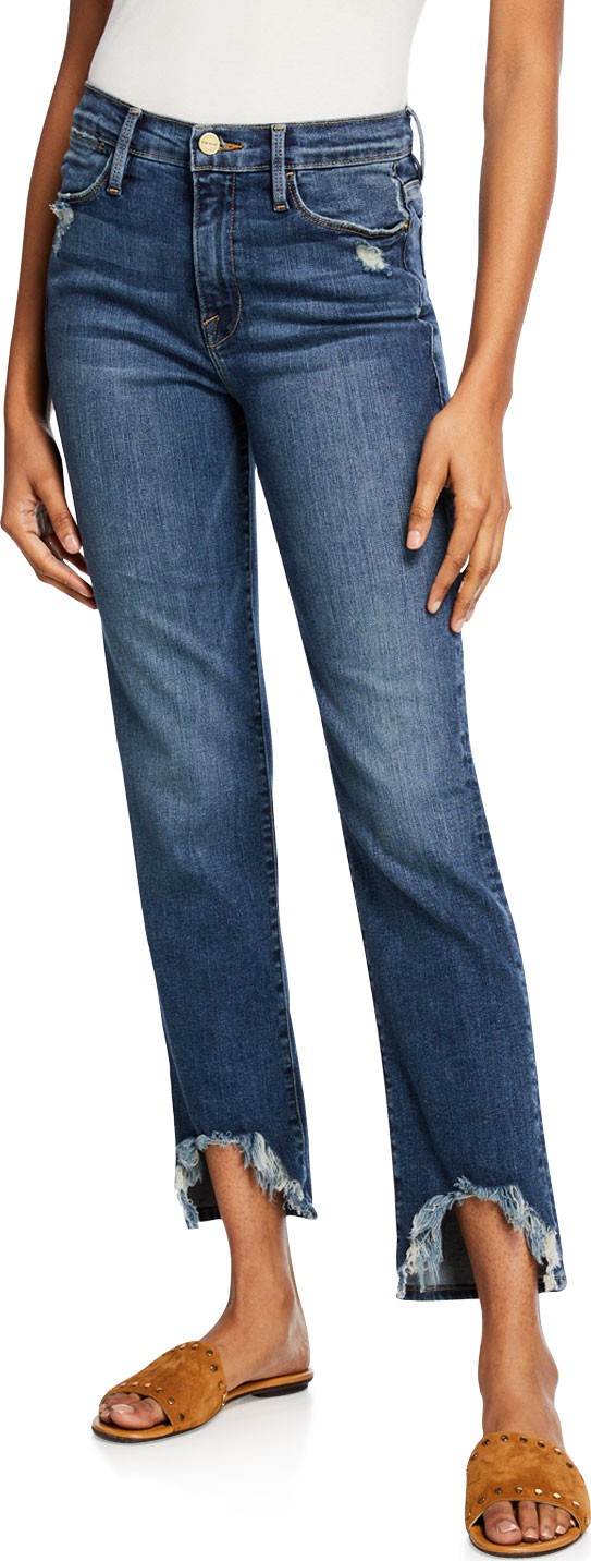 FRAME DENIM Le High Straight Chewed-Hem Ankle Jeans