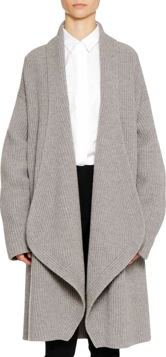 Jil Sander Open-Front Long-Sleeve Wool-Cashmere Cardigan w/ Martingale Back