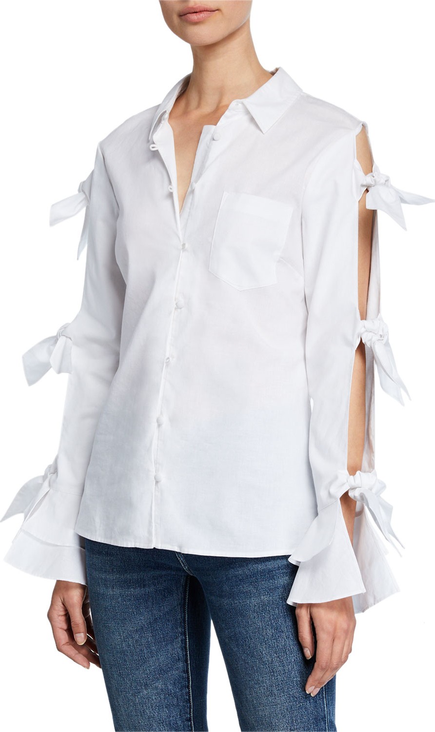 Jonathan Simkhai Tie-Sleeve Button-Down Oxford Shirt