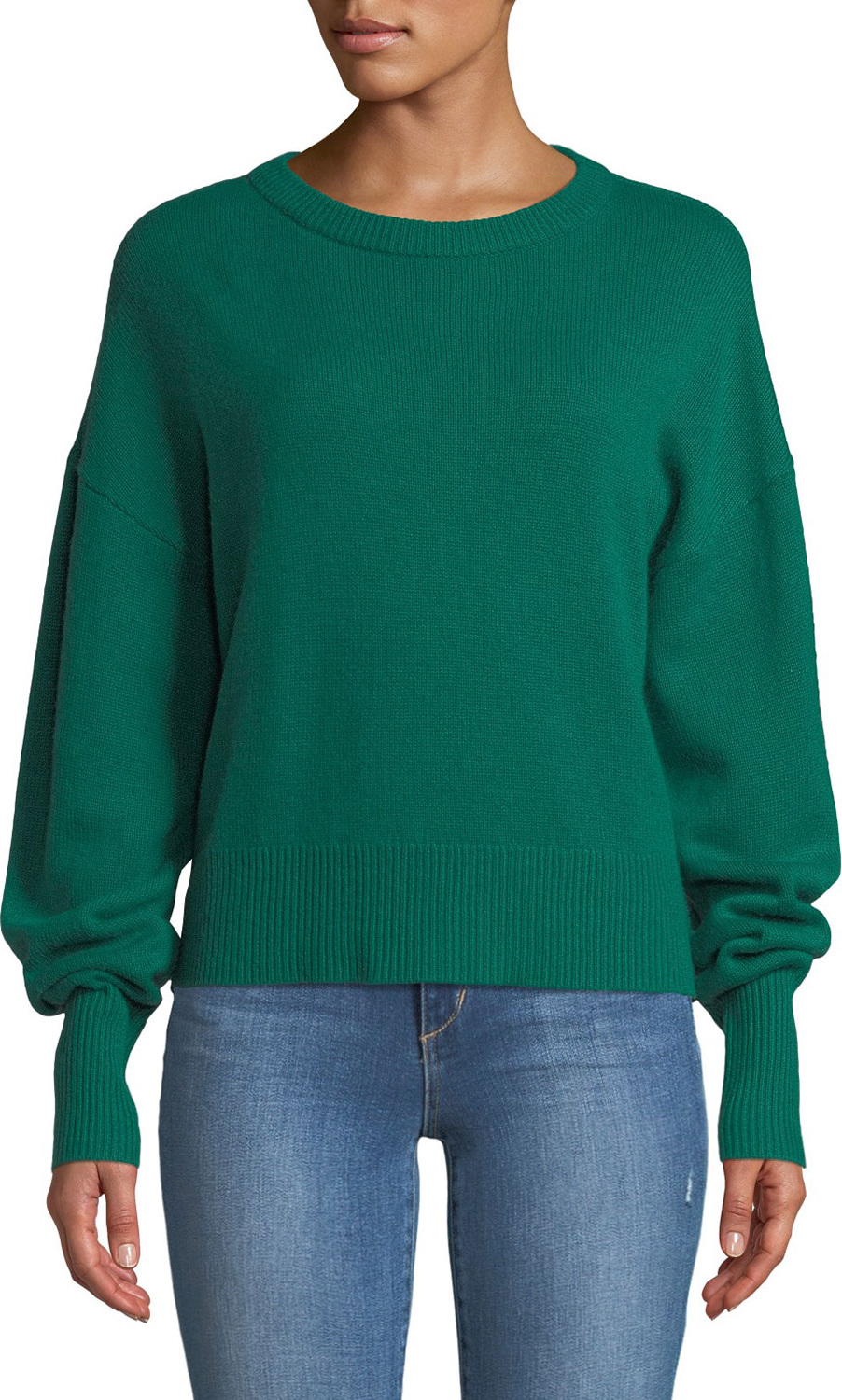 Theory Crewneck Drop-Shoulder Long-Sleeve Cashmere Sweater