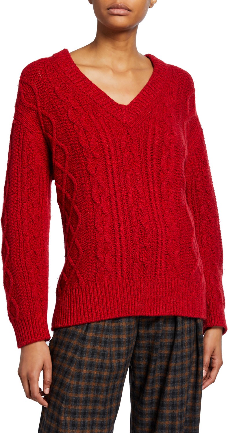 Vince V-Neck Cable-Knit Sweater