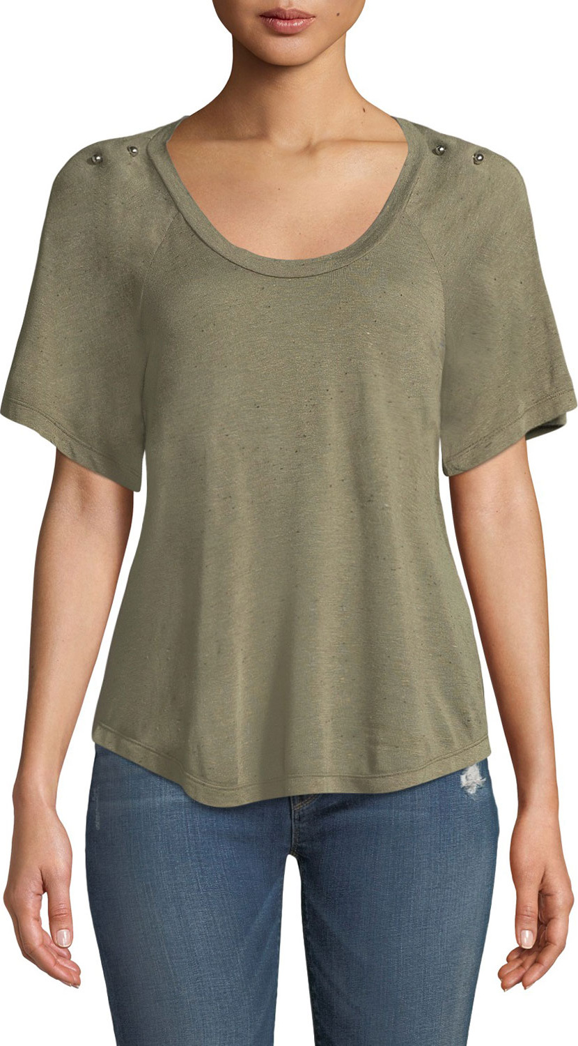 Hudson Raglan-Sleeve Scoop-Neck Tee with Piercing Details