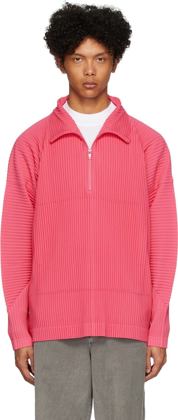 Homme Plissé Issey Miyake Pink Pleated Half-Zip Pullover