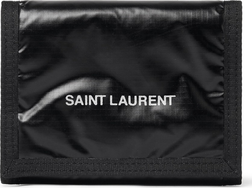 Saint Laurent Logo-Print Glossed Nylon-Ripstop Trifold Wallet