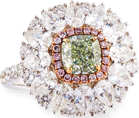 Alexander Laut Light Green Diamond Ring with Pink & White Diamonds