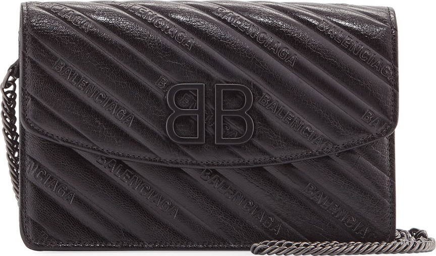 Balenciaga BB Logo-Embossed Leather Wallet On Chain