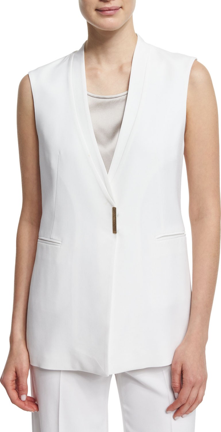 Peserico V-Neck Long Vest, White