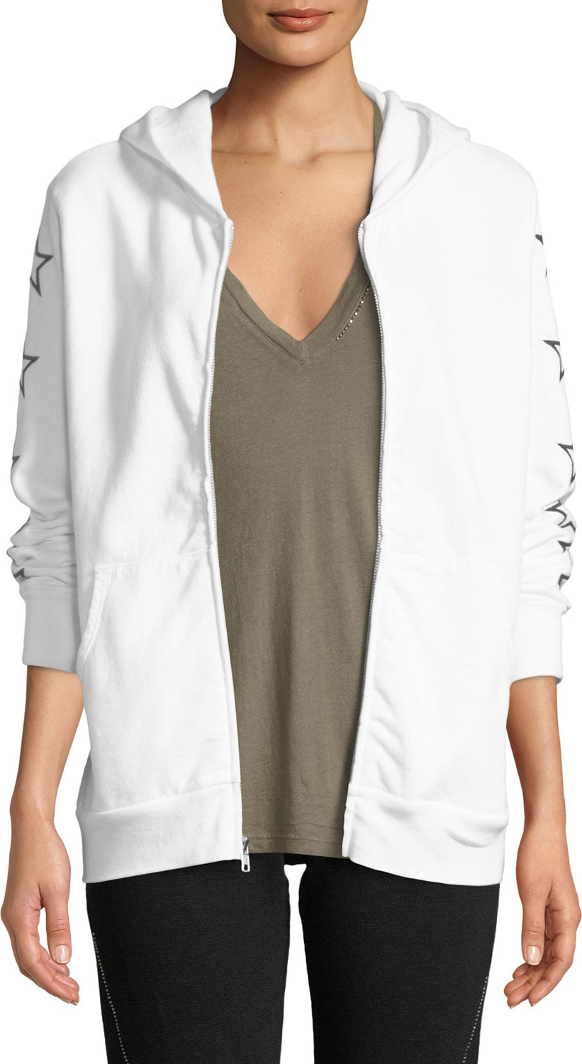 MONROW Oversized Zip-Front Hoodie with Embroidered Stars