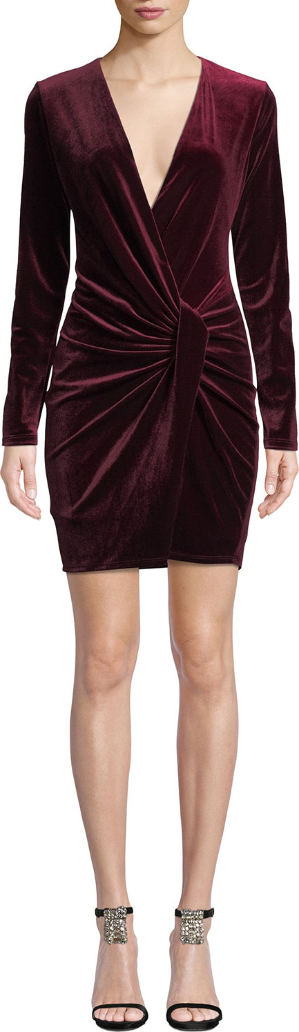 Black Halo Lara Velvet Mini Dress w/ Side Wrap