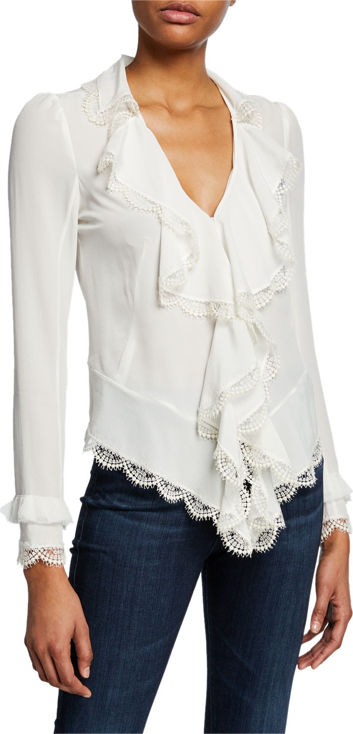 Alexis Phineas V-Neck Long-Sleeve Silk Ruffle Blouse with Lace