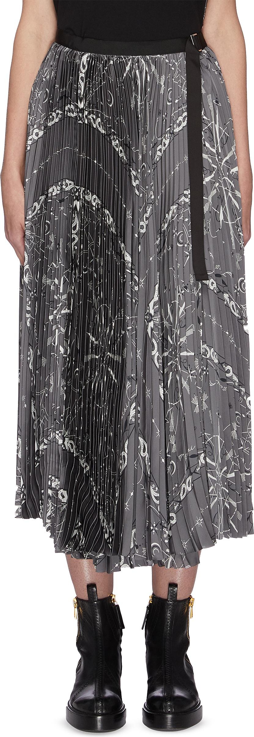 Sacai x Dr Woo bandana scarf graphic print pleated midi skirt