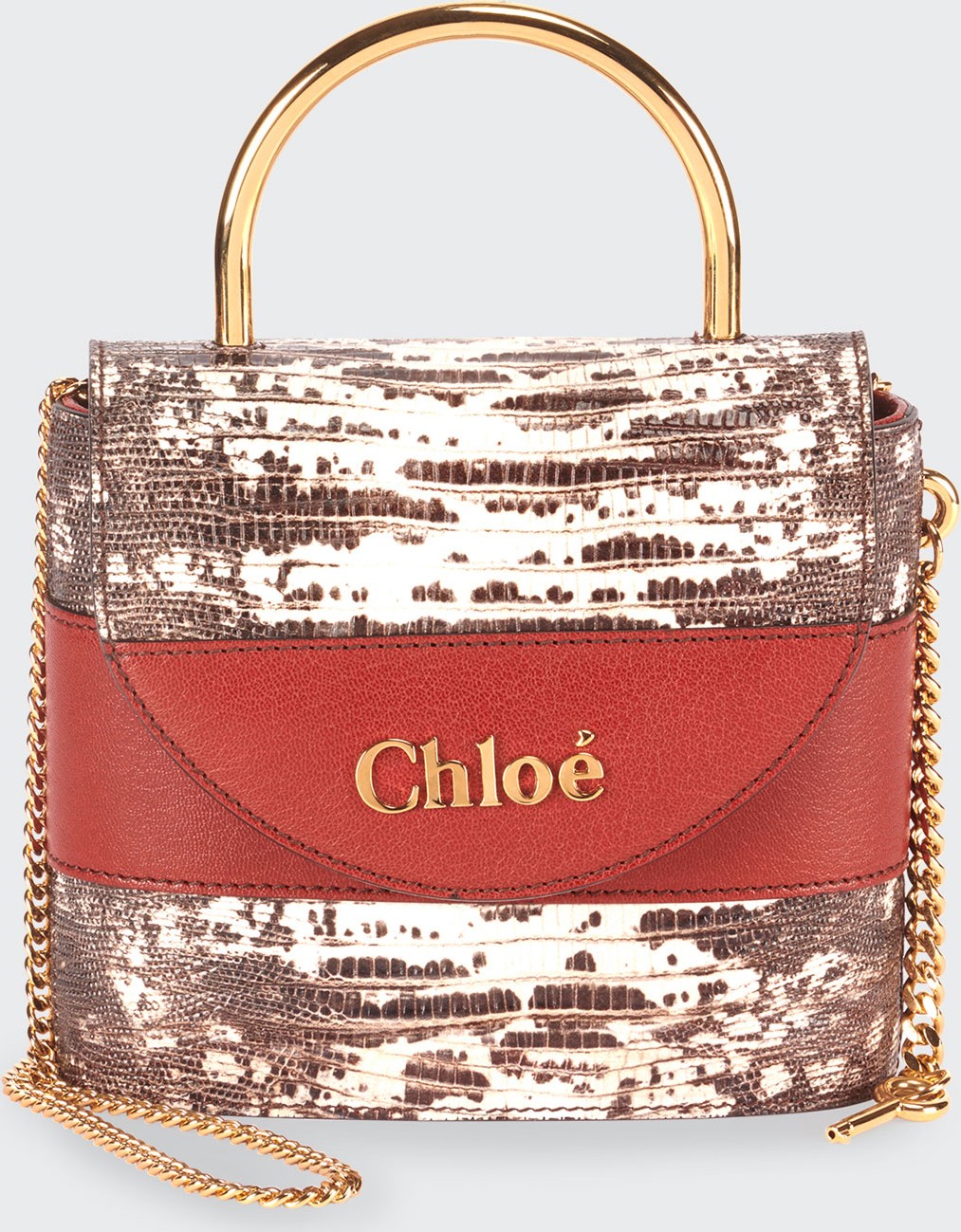 Chloe Aby Lock Lizard-Embossed Shoulder Bag with Metal Top Handle