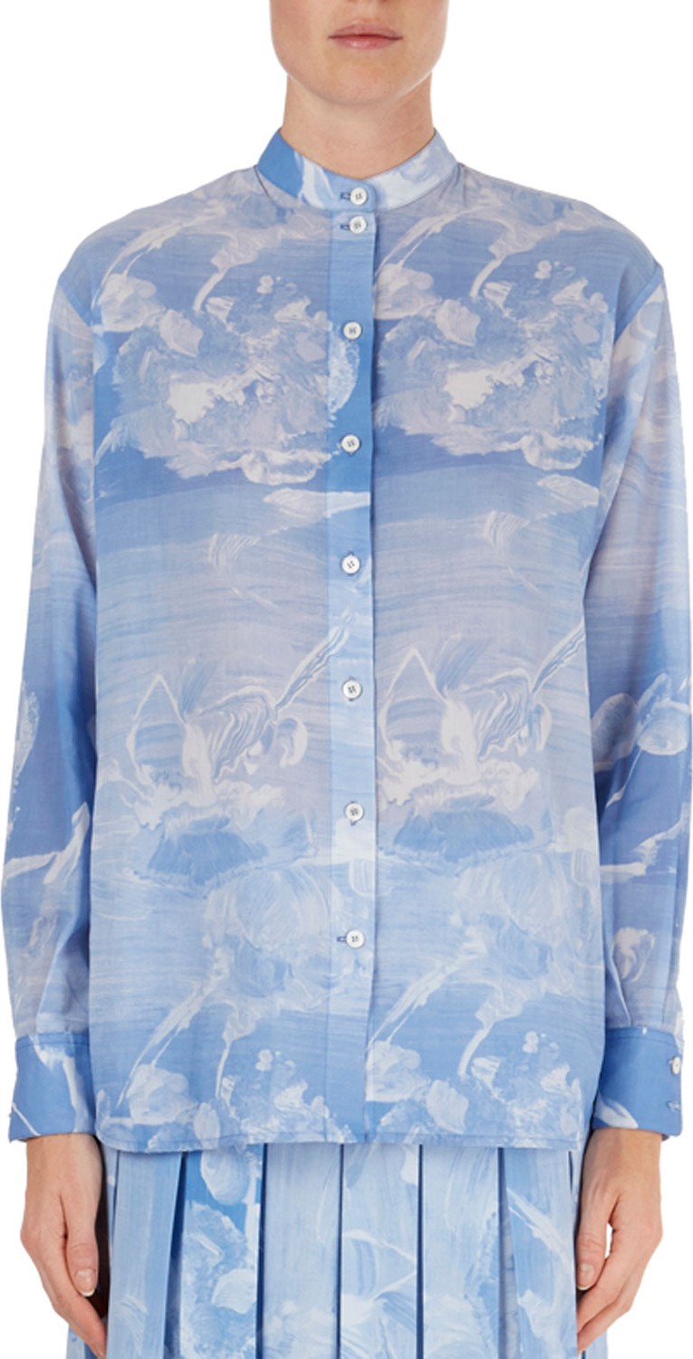 Victoria Beckham Cloud-Print Band-Collar Blouse