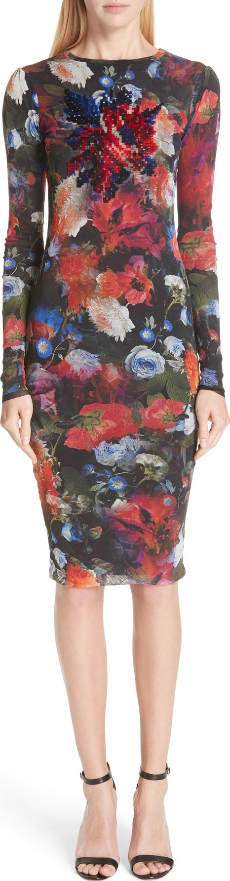 Fuzzi Embroidered Floral Print Tulle Dress