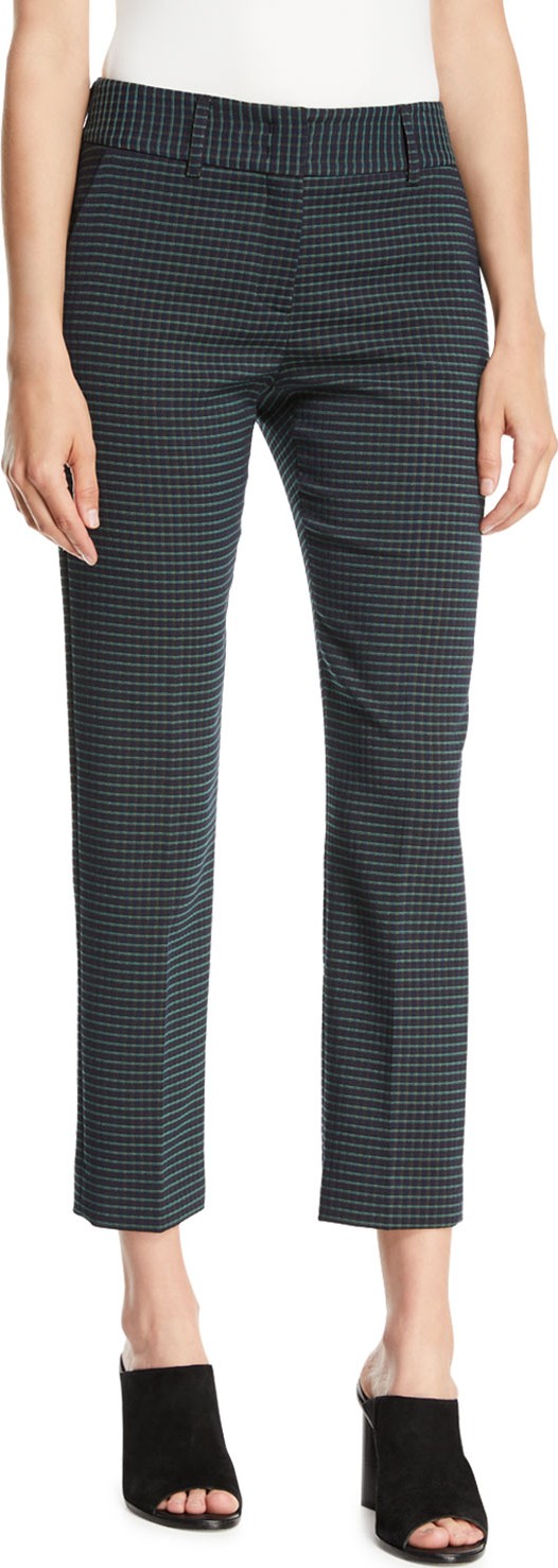 Piazza Sempione Kim Slim-Leg Check Cropped Trousers w/ Slash Pockets