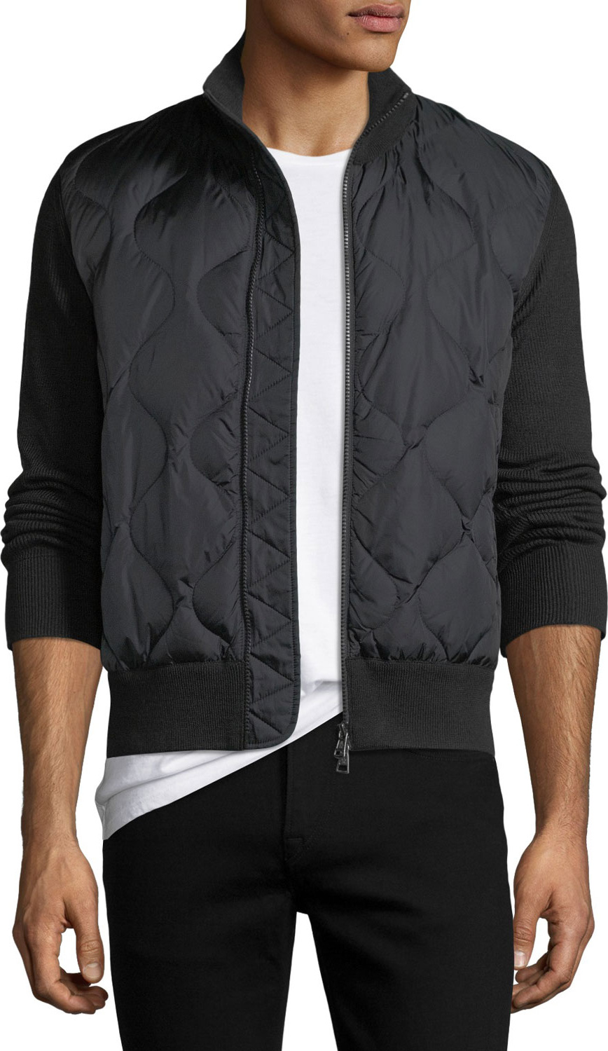 Moncler Quilted Nylon & Wool-Blend Zip-Front Cardigan