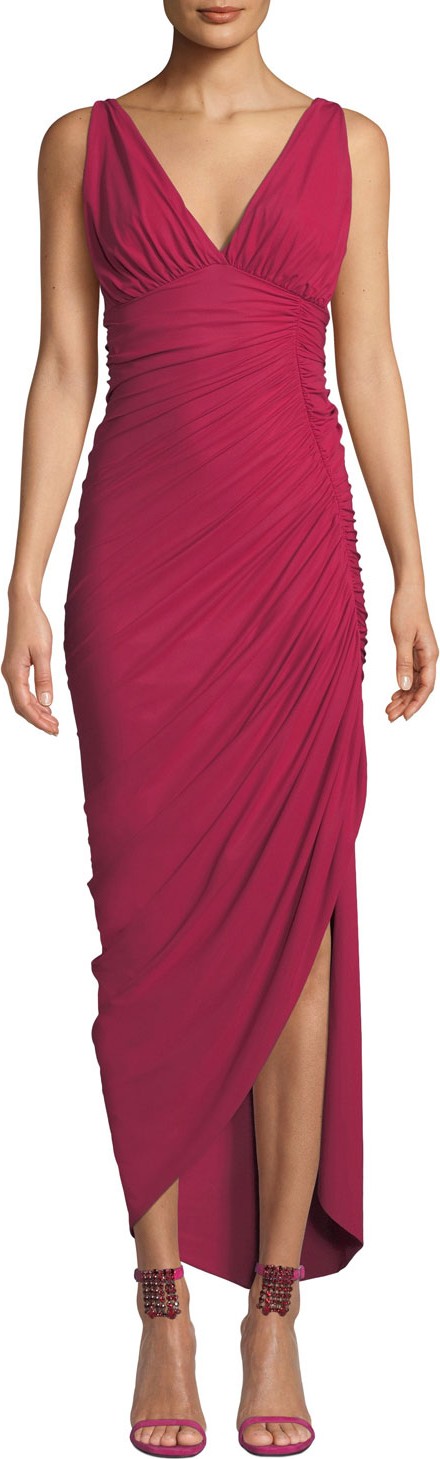 La Petite Robe di Chiara Boni Dory V-Neck Sleeveless Shirred Dress w/ Asymmetric Hem